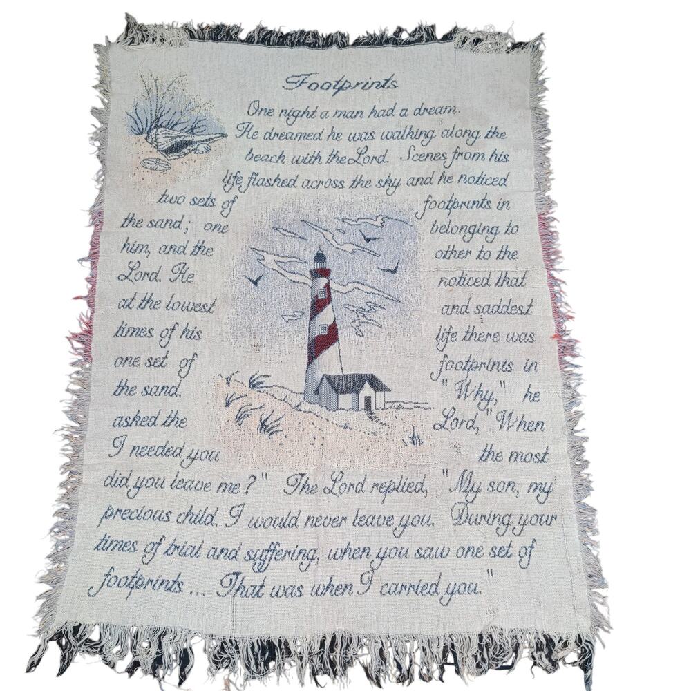 Footprints in the Sand Tapestry Throw Blanket Fringe Hem Wall Art 62x44